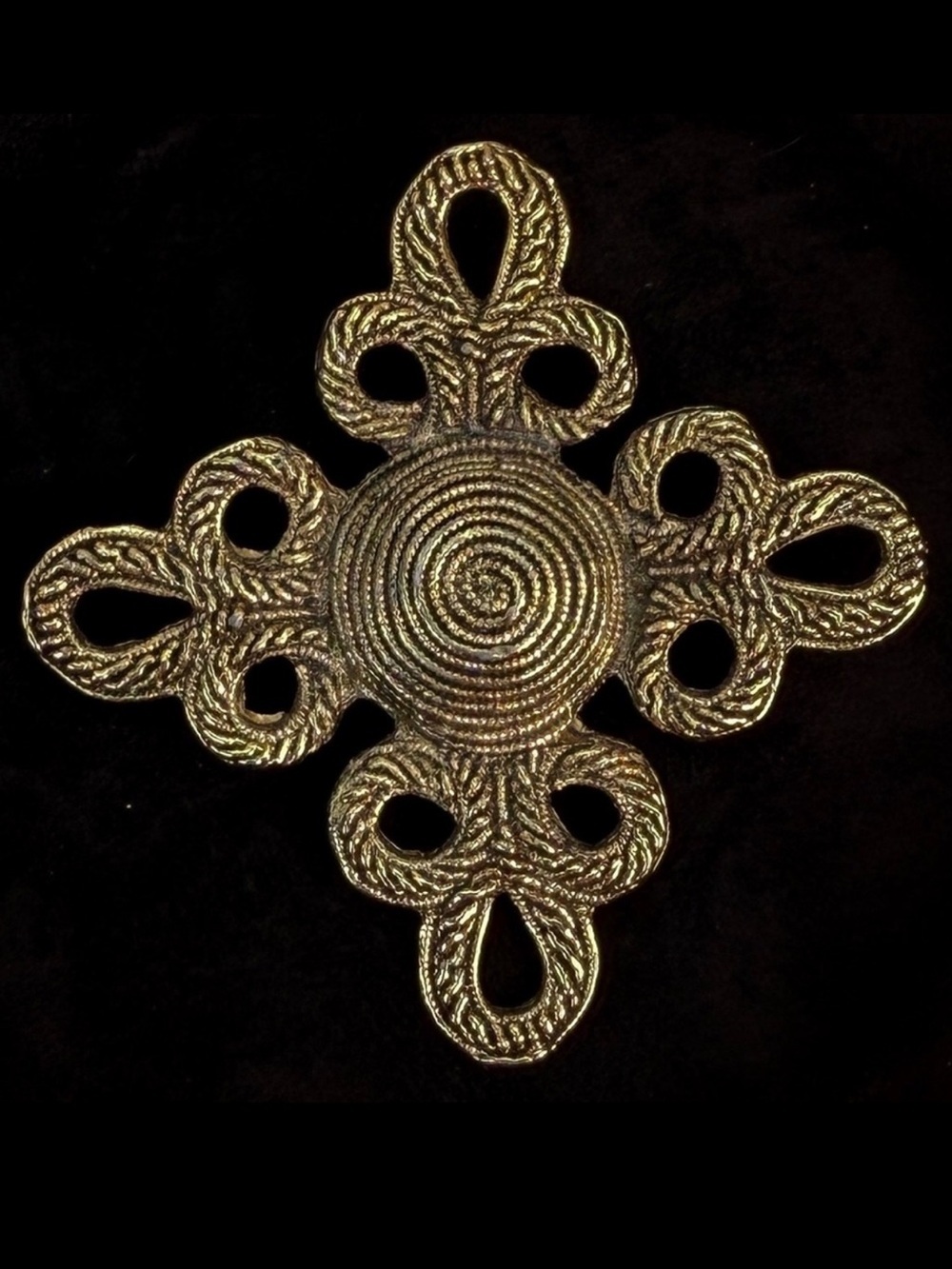 Aged brasstone vintage weighted brooch, pin